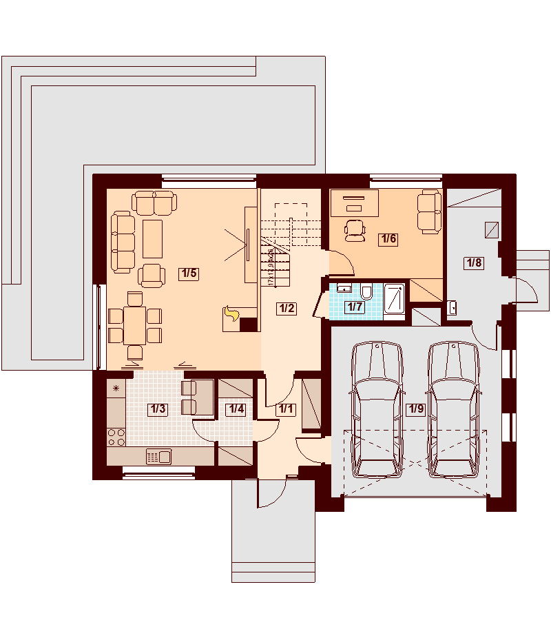 Rzut parteru domu jednorodzinnego Amorina