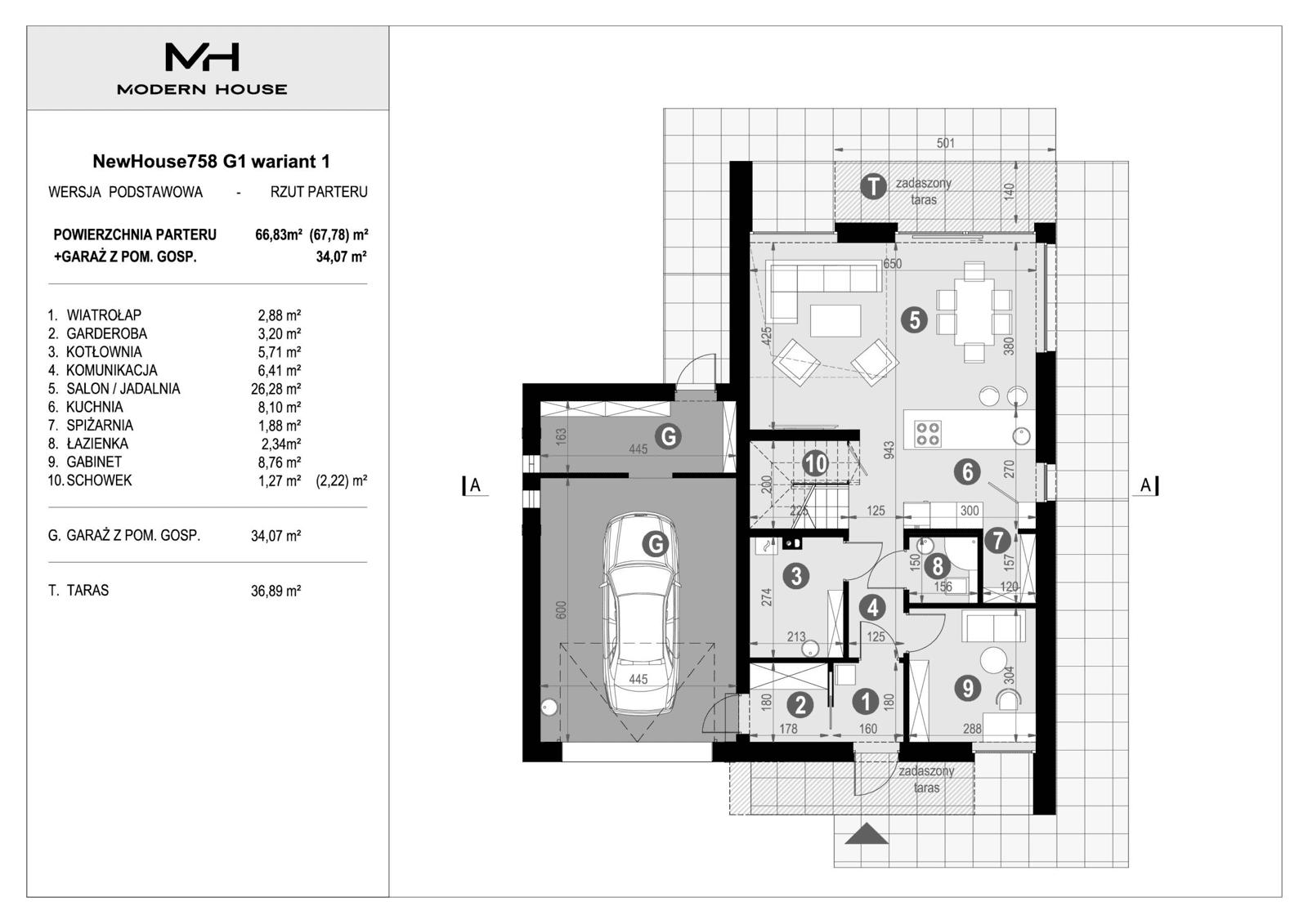 Rzut parteru projektu domu New House 758 G1 w1