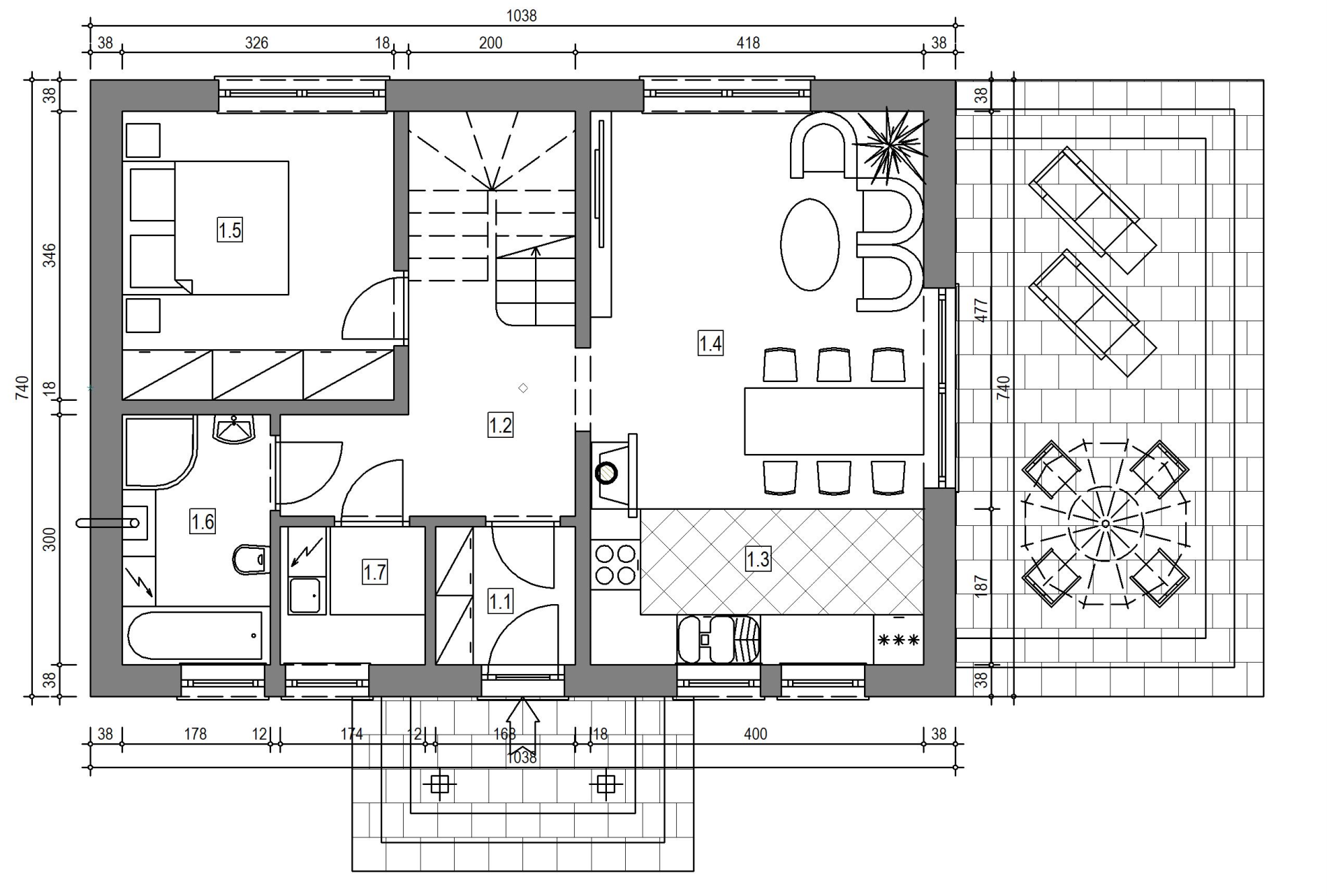 Rzut parteru w projekcie domu Domek Lipowy