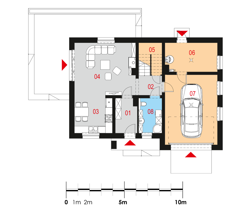 rzut parteru domu jednorodzinnego Simplex III G1