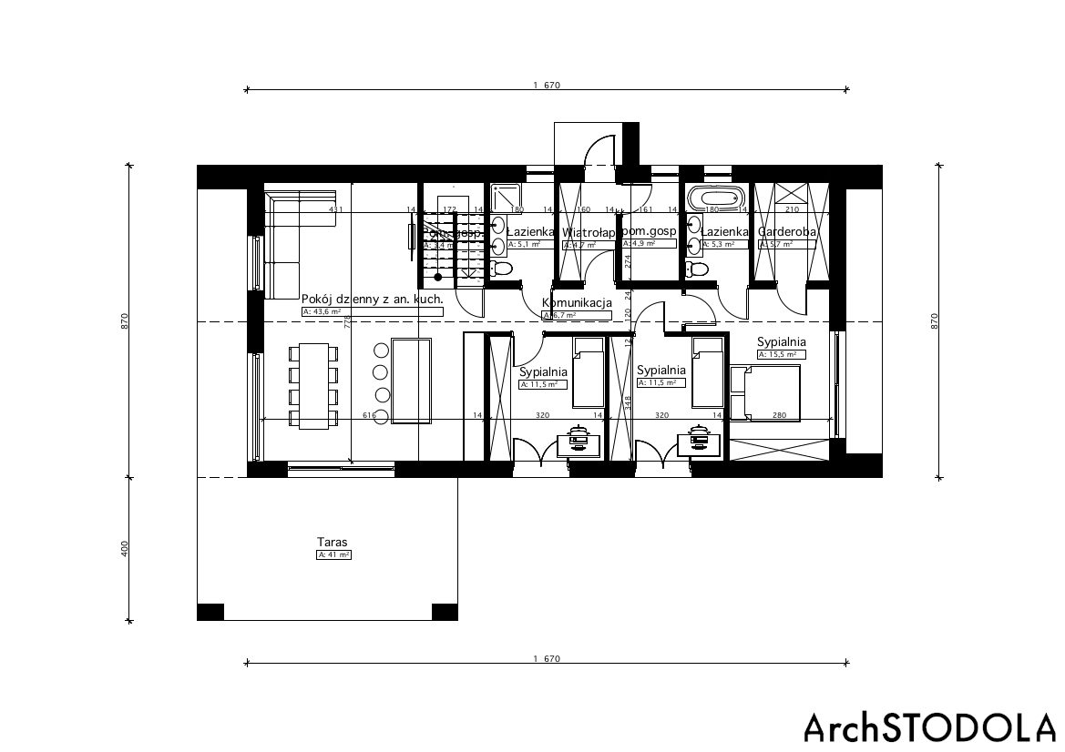 Projekt Nasza Stodoła parterowa szkielet drewniany