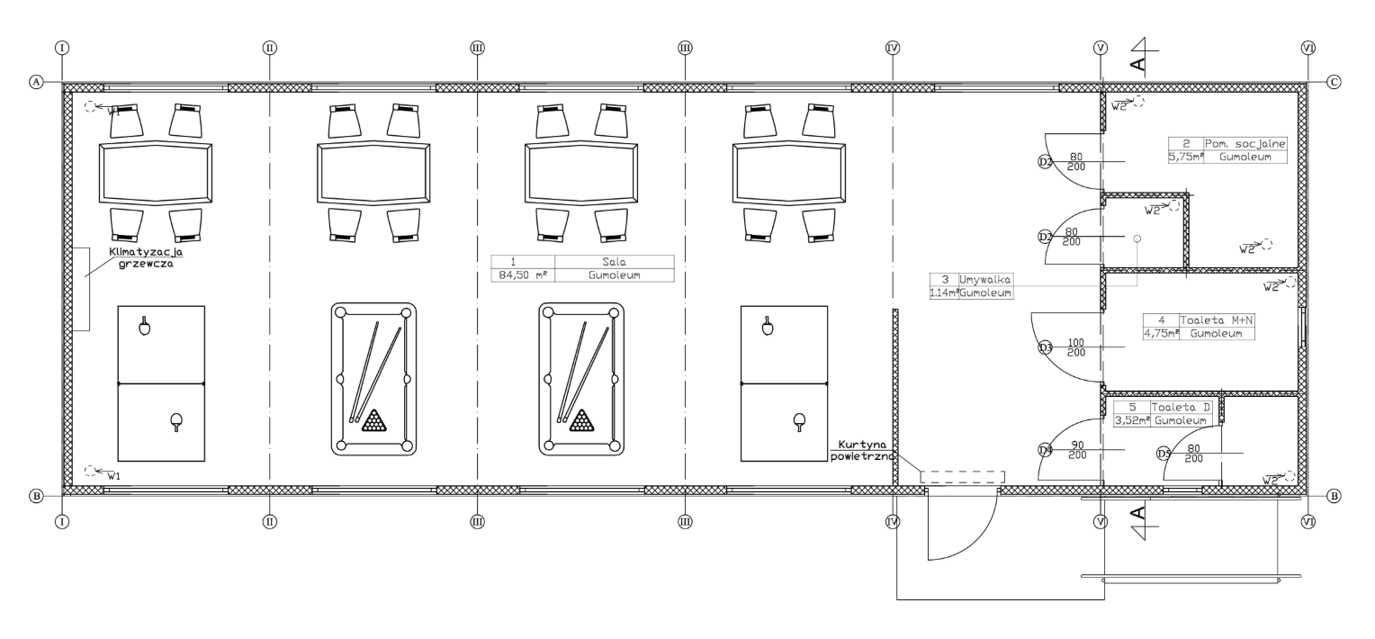 projekt świetlicy typowej 6 kontenerowa 6x6x3